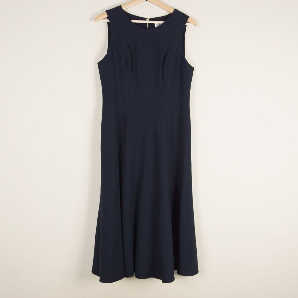 Eliza J Crepe Stretch Dark Blue Sleeveless Midi Career Work Dress Womens Sz 10